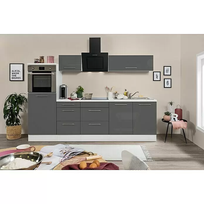 Respekta Premium Küchenzeile RP270HWGBO - Breite: 270 cm, Grau, Mit Elektrogeräten - Stimmungsaufnahme
