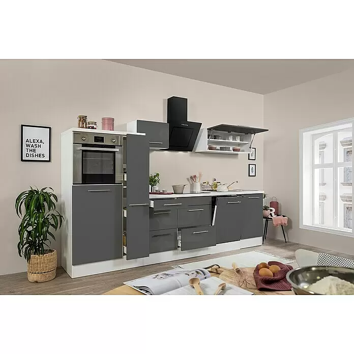 Respekta Premium Küchenzeile RP310HWGBO - Breite: 310 cm, Grau, Mit Elektrogeräten - Stimmungsaufnahme