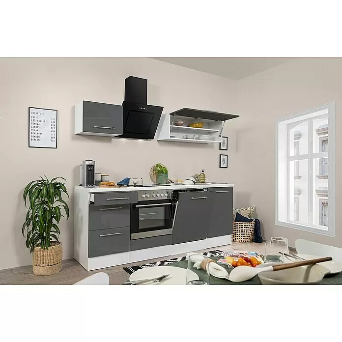Respekta Premium Küchenzeile RP220WGCBO - Breite: 220 cm, Grau, Mit Elektrogeräten - Stimmungsaufnahme