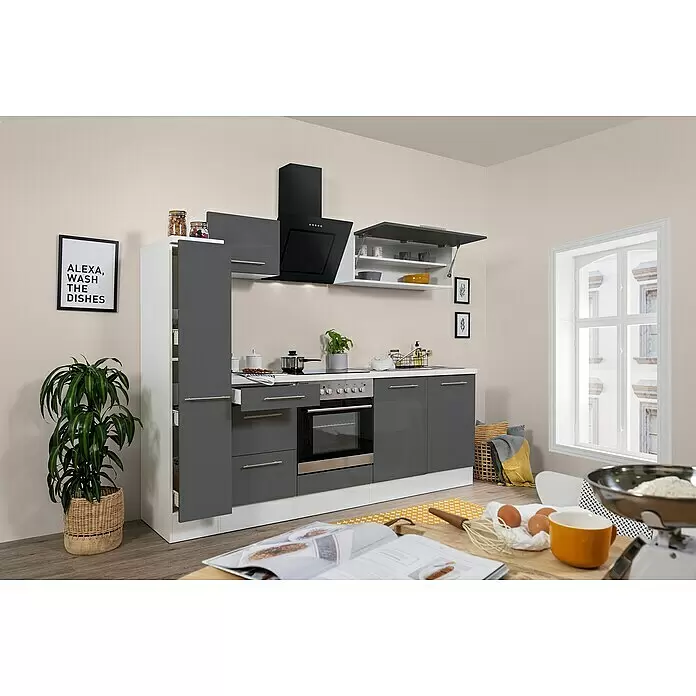 Respekta Premium Küchenzeile RP240WGCBO - Breite: 240 cm, Grau, Mit Elektrogeräten - Stimmungsaufnahme