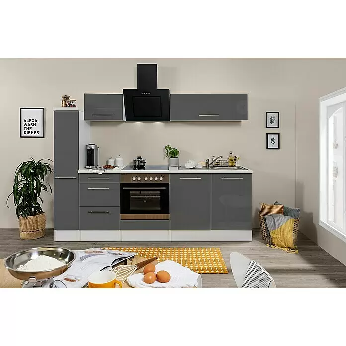 Respekta Premium Küchenzeile RP240WGCBO - Breite: 240 cm, Grau, Mit Elektrogeräten - Stimmungsaufnahme