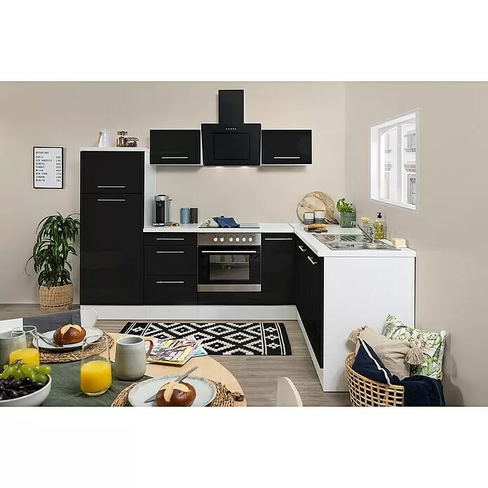 Respekta Premium Winkelküche RP260WSCBO - B x T: 260 x 60 cm, Schwarz, Mit Elektrogeräten - Stimmungsaufnahme