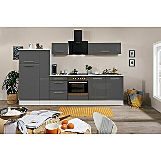 Respekta Premium Küchenzeile RP300WGCBO (Breite: 300 cm, Grau, Mit Elektrogeräten)