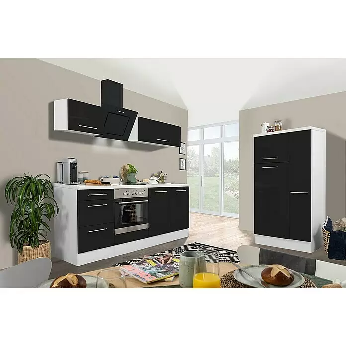 Respekta Premium Küchenzeile RP300WSCBO - Breite: 300 cm, Schwarz, Mit Elektrogeräten - Stimmungsaufnahme