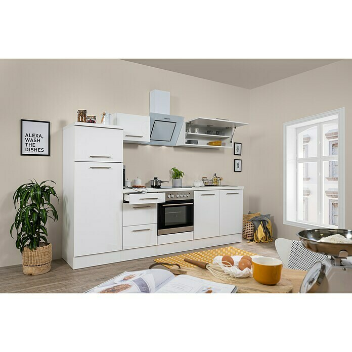 Respekta Premium Küchenzeile RP270WWCBO (Breite: 270 cm, Mit Elektrogeräten, Weiß Hochglanz)
