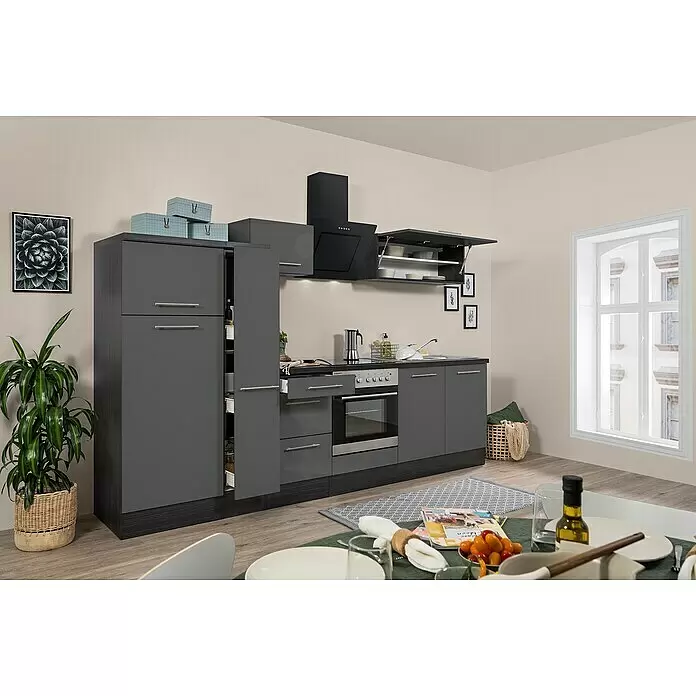 Respekta Premium Küchenzeile RP300EGCBO - Breite: 300 cm, Grau, Mit Elektrogeräten - Stimmungsaufnahme