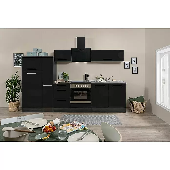 Respekta Premium Küchenzeile RP300ESCBO - Breite: 300 cm, Schwarz, Mit Elektrogeräten - Stimmungsaufnahme