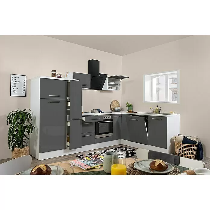 Respekta Premium Winkelküche RP290WGCBO - B x T: 290 x 200 cm, Grau, Mit Elektrogeräten - Stimmungsaufnahme