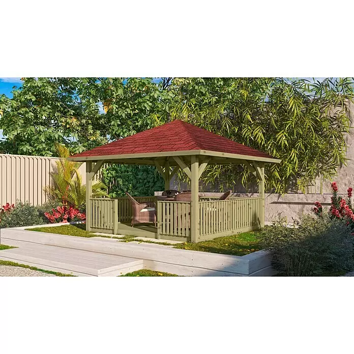 Karibu Pavillon Holm 1 - 431 x 431 cm, Schiefergrau, Natur - Stimmungsaufnahme