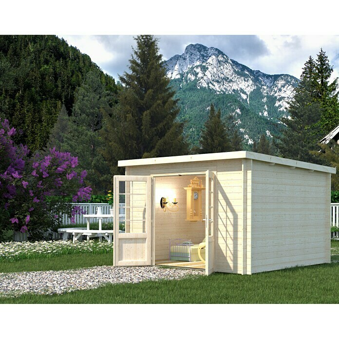 Palmako Caseta de madera para exterior (Medida zócalo: 3 x 3 m, Espesor de pared: 28 mm, Puerta doble)