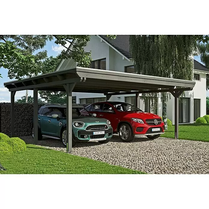 SKAN HOLZ Carport Emsland - Außenmaß inkl. Dachüberstand (B x T): 6,13 x 6,04 m, Doppelcarport, Natur - Stimmungsaufnahme