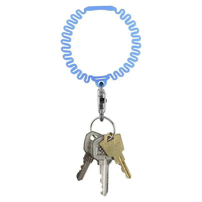 Nite Ize Llavero ajustable - Largo: 65 mm, Goma termoplástica (TR) - Pulsera espiral azul con mosquetón y llavero con tres llaves, ideal para mantener las llaves seguras y accesibles diariamente.