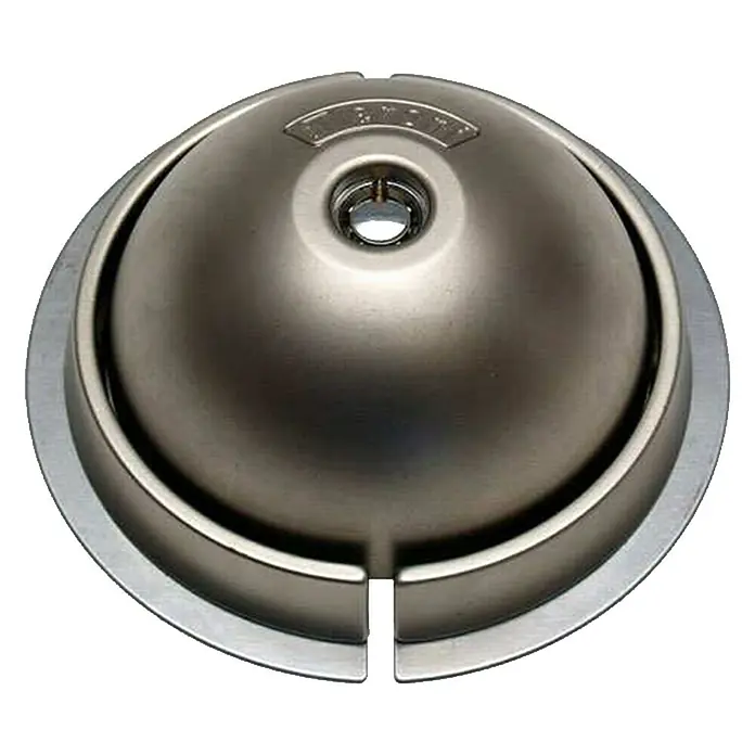 Cerradura UFO - Acero - Primer plano de una válvula con carcasa metálica y cerradura de cilindro, destacando el componente mecánico del producto.