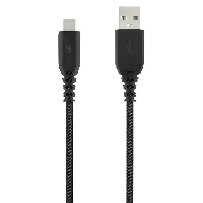 T'nB Cable de carga USB - Negro, 1,5 m, Clavija USB C - Imagen de un cable USB negro con un conector Tipo-C y un USB estándar.