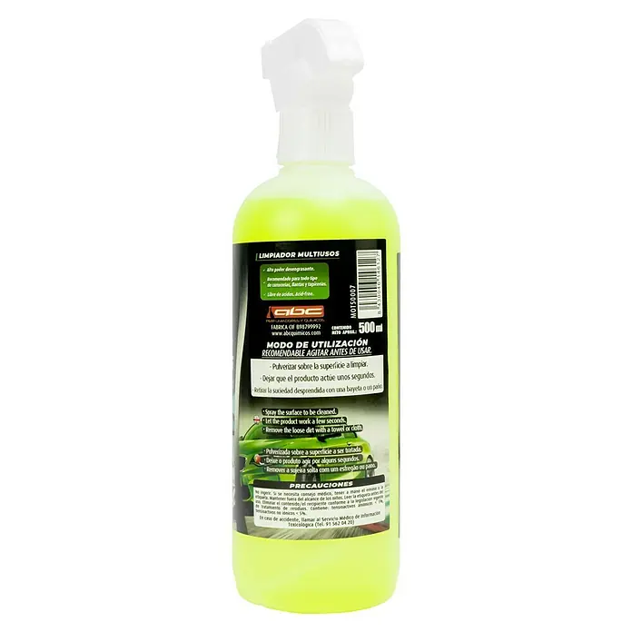 Limpiador multiusos MOT50007 - 500 ml - Imagen de un limpiador multiusos en una botella amarilla con un pulverizador blanco, ideal para el cuidado del coche.