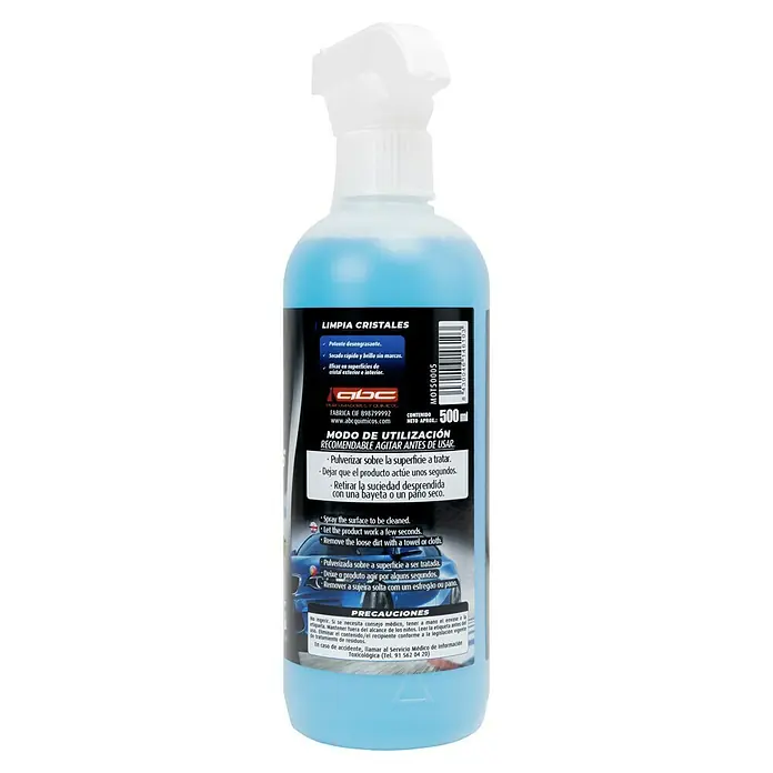 Limpiacristales MOT50005 - 500 ml - Botella de limpiacristales azul con instrucciones de uso.