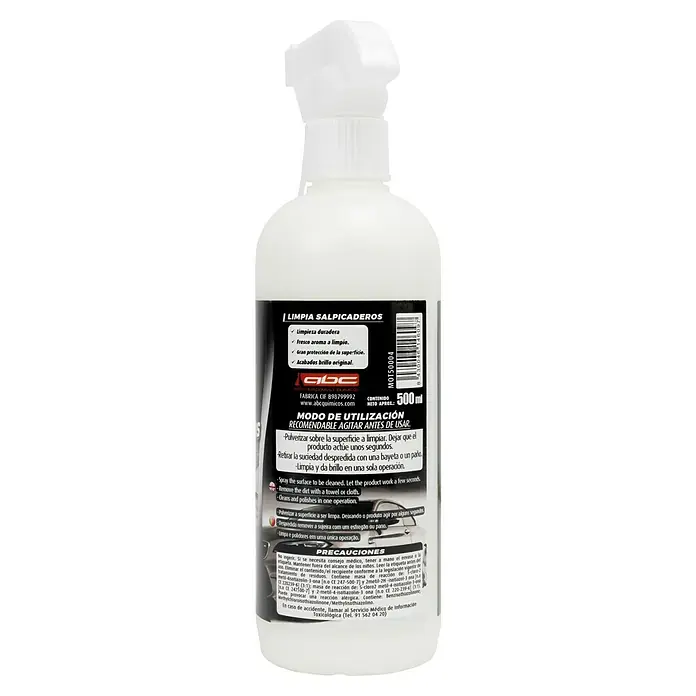 Limpia salpicaderos MOT50004 - 500 ml - Imagen de una botella de limpiador de salpicaderos GBC, que proporciona una limpieza duradera y un brillo excelente. Perfecto para el cuidado del coche.
