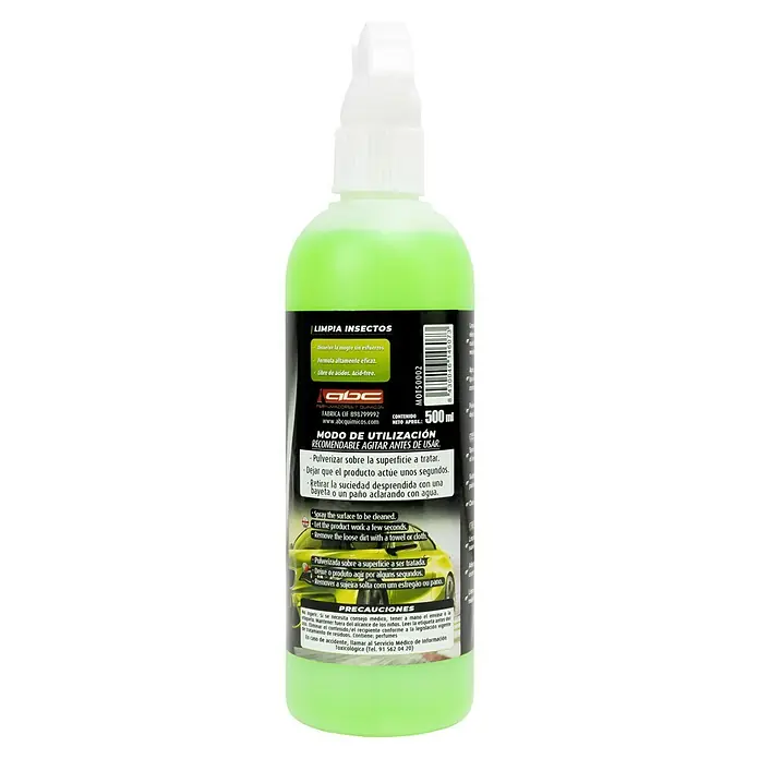 Eliminador de insectos y resinas de árboles MOT50002 - 500 ml - La botella de quitainsectos, etiquetada como "Limpia Insectos", es un producto sin ácido altamente eficaz para eliminar la suciedad sin esfuerzo.