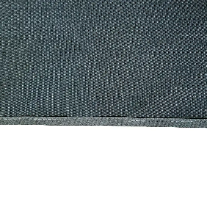 Angerer Klemmmarkise Style Anthrazit - Dunkelgrau, Breite: 3 m, Ausfall: 1,5 m - Nahaufnahme einer grauen Stoffoberfläche mit einer sichtbaren Naht, ideal für Textur- oder Materialdarstellungen.