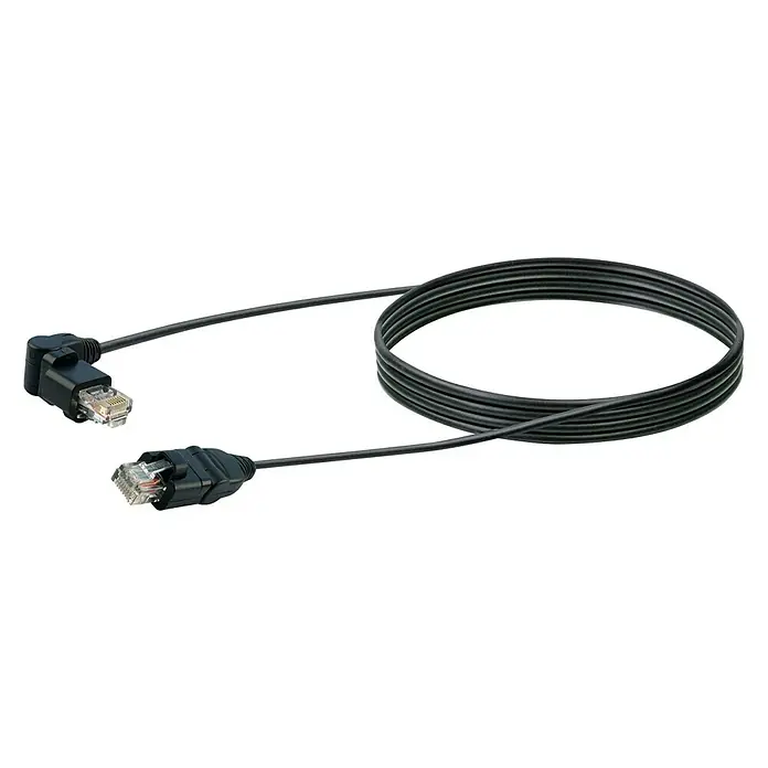 Schwaiger Netzwerk-Kabel - Länge: 2 m, Schwarz, RJ45-Stecker, Bis zu 1 GBit/s - Schwarzes Ethernet-Kabel mit rechtwinkligem Stecker für platzsparende Verbindungen. Ideal für Netzwerke.
