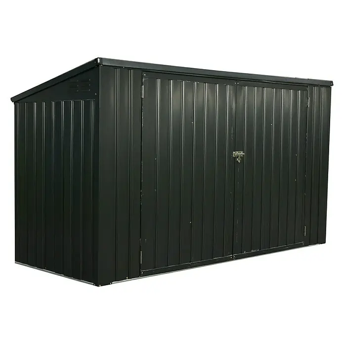 Mülltonnenbox - 100 x 172 x 131 cm, Wandstärke: 0,3 mm, Anthrazit - Hier ist ein geräumiger Metall-Gartenschuppen in dunkler Farbe, ideal für die Aufbewahrung von Gartengeräten und -möbeln im Freien.