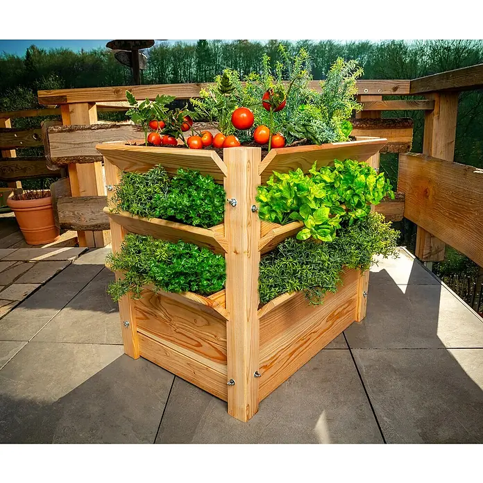 Westmann Hochbeet Premium XL - 90 x 65 x 73 cm, Holz, Natur - Attraktiver, mehrschichtiger Pflanzkasten aus Holz. Ideal für Kräuter, Gemüse und Blumen auf Balkon oder Terrasse.