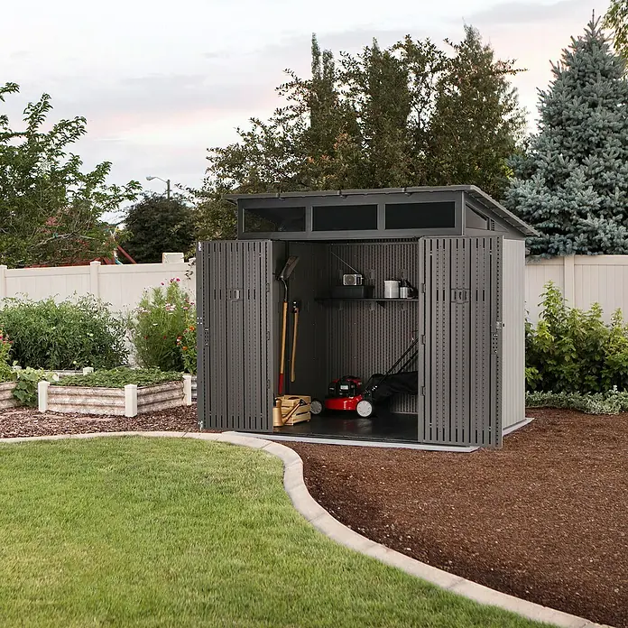 Lifetime Gerätehaus Merkur - 254 cm, 254 cm, Kunststoff, Grau - Geräumiger Gartenschuppen zur Aufbewahrung von Gartengeräten und Zubehör. Die perfekte Lösung für die Gartenorganisation.