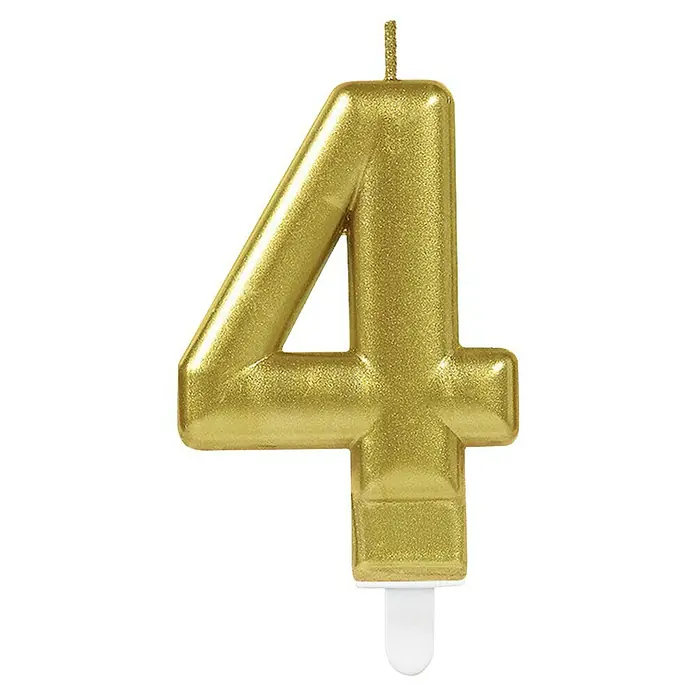 Kerze Zahlenkerze Sparkling - Motiv: 4, Gold, 9,3 cm - Goldene Kuchenkerze in Form der Zahl 4, ideal für Geburtstage und Jubiläen, bringt festlichen Glanz auf jede Torte.