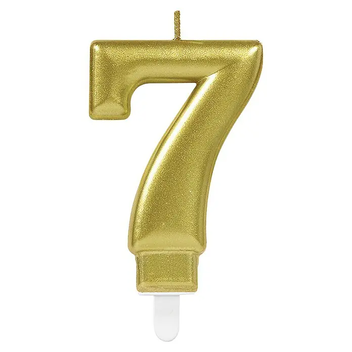 Kerze Zahlenkerze Sparkling - Motiv: 7, Gold, 9,3 cm - Goldene Geburtstagskerze in Form der Zahl Sieben für festliche Kuchen.