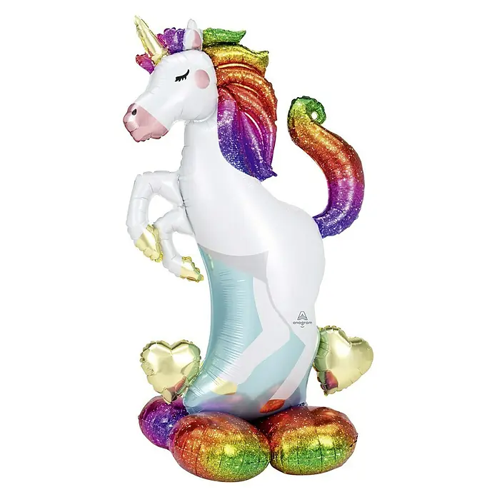 Luftballon Airloonz - 1 Stk., Bunt, Einhorn, 127 cm - Ein wunderschöner Einhorn-Folienballon mit farbenfroher Mähne und glänzenden Akzenten, ideal für magische Feiern und Dekorationen.