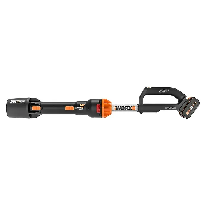 Worx PowerShare 20V Akku-Laubbläser LeafJet WG543E.9 - 20 V, Ohne Akku, Blasgeschwindigkeit: 209 km/h, Blasleistung: 696 m³/h - Worx Akku-Laubbläser/Staubsauger mit POWER SHARE Akku für kabellose Freiheit und bequeme Gartenarbeit.