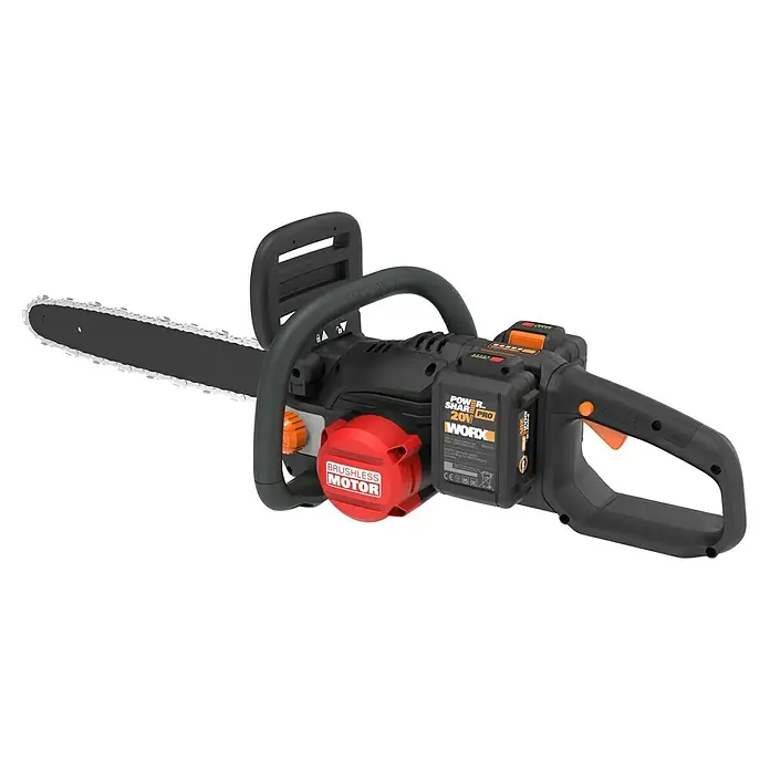 Worx PowerShare 20V Akku-Kettensäge WG385E.9 - 20 V, Li-Ionen, Ohne Akku, Schwertlänge: 40 cm - Leistungsstarke WORX Akku-Kettensäge mit bürstenlosem Motor für effizientes Sägen von Holz und Ästen.