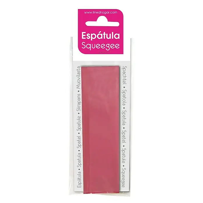 Espátula de plástico Lineafix - 12 cm x 3,5 mm, PVC - Espátula/rasqueta roja en embalaje con etiquetado multilingüe para uso doméstico.