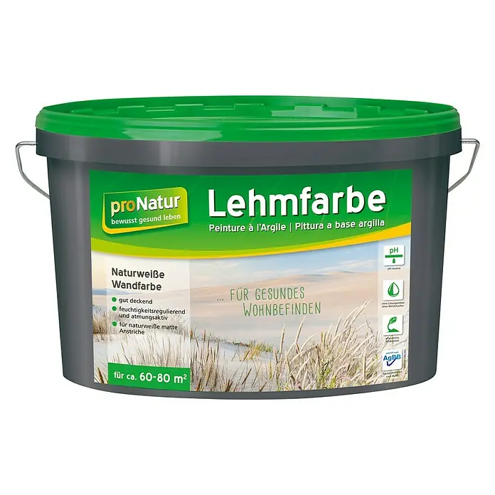 Baufan Pronatur Wandfarbe Lehmfarbe - Naturweiß, Matt, 10 l, Lösemittelfrei - Eimer Naturweiße Lehmfarbe von proNatur für Innenräume. Atmungsaktiv und feuchtigkeitsregulierend, ideal für ein gesundes Wohnklima.