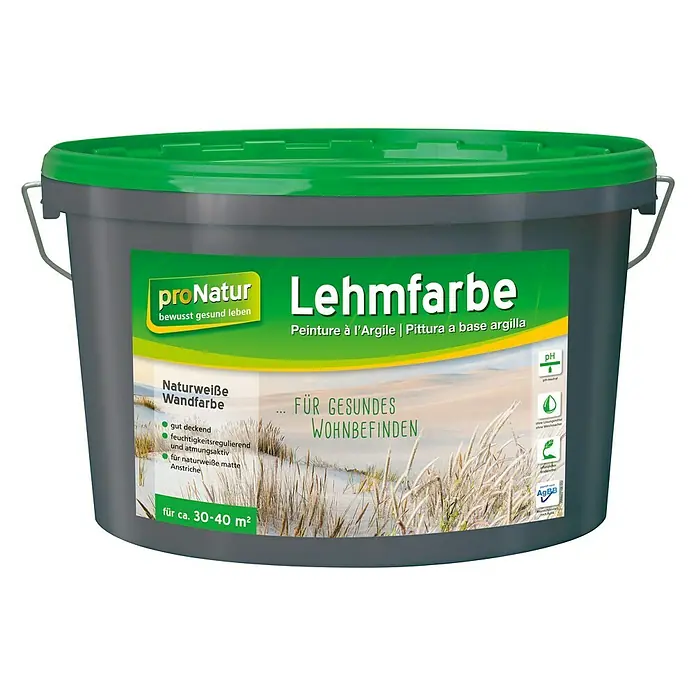 Baufan Pronatur Wandfarbe Lehmfarbe - Naturweiß, Matt, 5 l, Lösemittelfrei - Farbeimer mit Lehmfarbe für natürliche, matte Anstriche. Geeignet für ca. 30-40 m² und sorgt für ein gesundes Wohnbefinden.