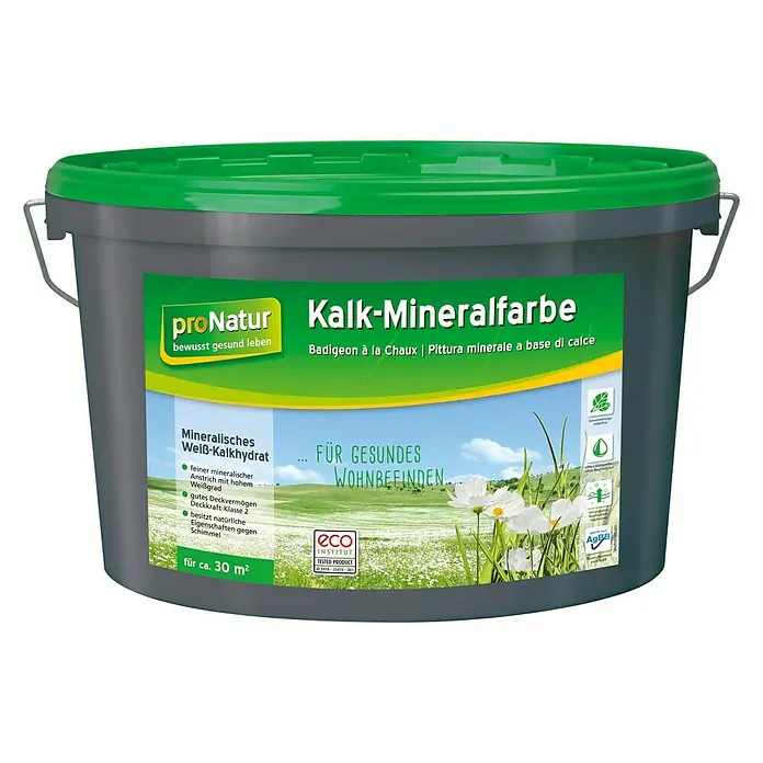 Baufan Pronatur Wandfarbe Kalk-Mineralfarbe - Weiß, Matt, 5 l, Konservierungsmittelfrei - Ein Eimer Kalk-Mineralfarbe von proNatur. Die Farbe ist mineralisch, weiß und kalkhaltig und eignet sich für ca. 30 m².