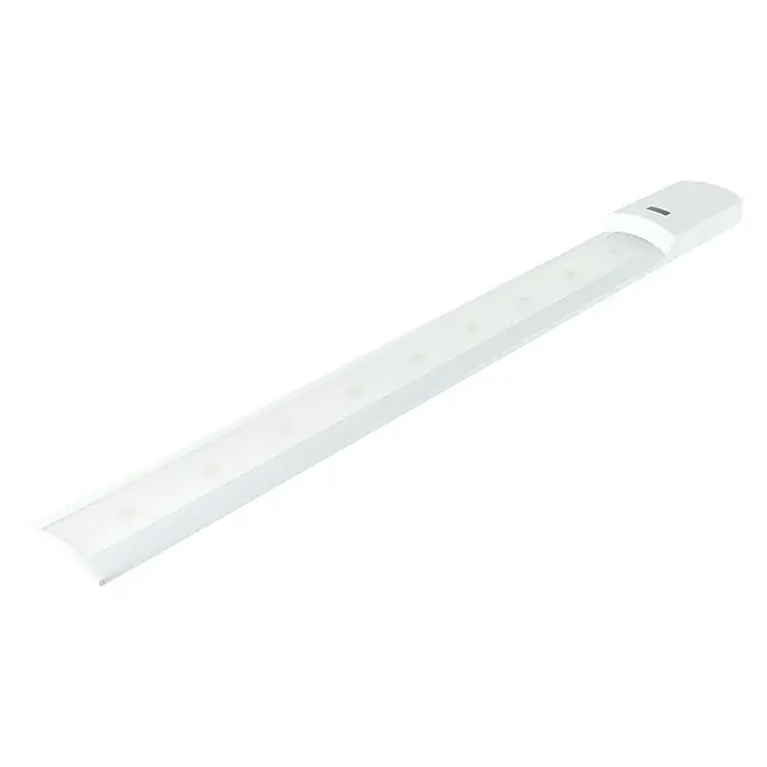 Ritter Leuchten LED-Unterbauleuchte SensoFlat - L x B x H: 60 x 5 x 2,7 cm, Lichtfarbe: Neutralweiß, 10 W - Nahaufnahme einer LED-Leuchte, ideal für die Beleuchtung unter Schränken oder Regalen, mit einem schlanken, weißen Design.