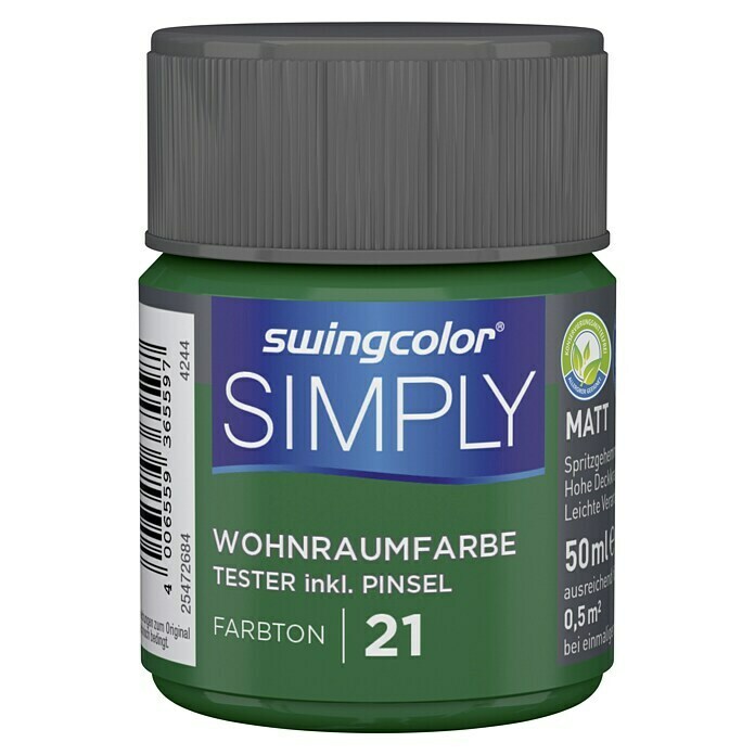 swingcolor Boja za zid SIMPLY Tester (Zelena – br. 21, Disperzija od vinilacetat-etilen-kopolimera, Mat)