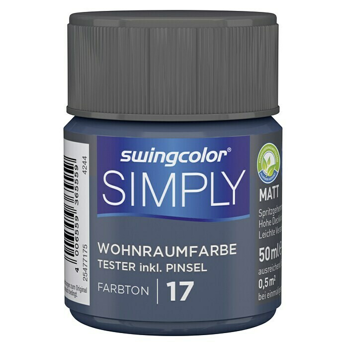 swingcolor Wandfarbe SIMPLY Tester (Blau - Nr. 17, 50 ml, Matt)
