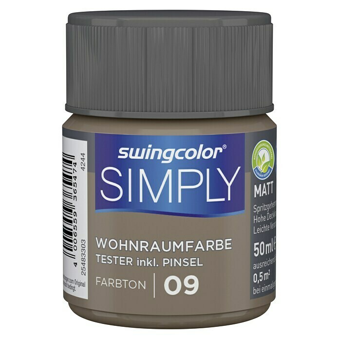 swingcolor Boja za zid SIMPLY Tester (Smeđa – br. 09, Disperzija od vinilacetat-etilen-kopolimera, Mat)