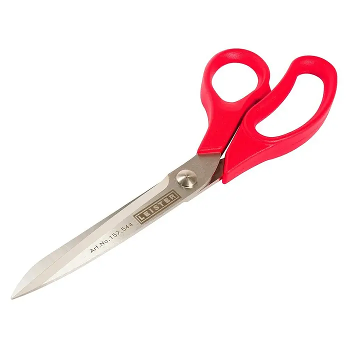 Leister Universalschere - Länge: 26 cm, Rot - Rote Leister-Schere, ideal zum Schneiden verschiedener Materialien, mit scharfen Klingen für präzise Schnitte.