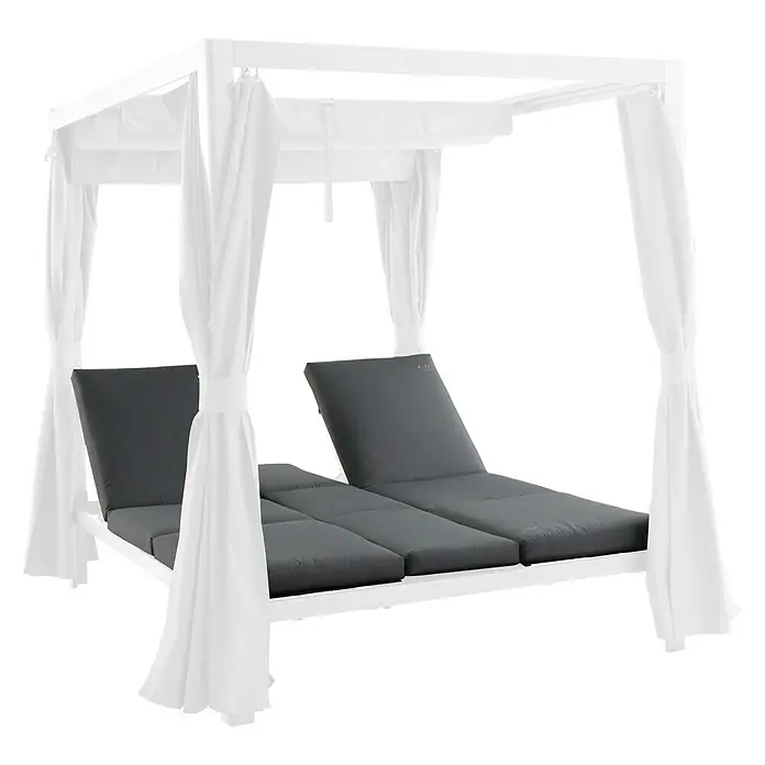 Sunfun Tumbona de jardín India - An x Pr x Al: 167 x 206 x 200 cm, Aluminio/Poliéster, Blanco - Cama de matrimonio exterior de lujo con dosel y cojines grises, ideal para relajarse en el jardín o en la terraza.