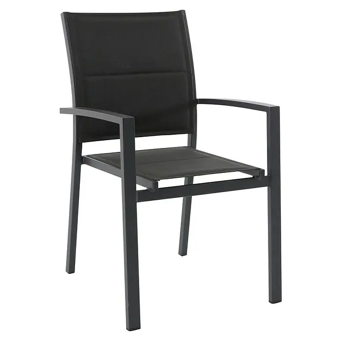 Sunfun Silla de jardín Nancy - 63 x 56,5 x 90 cm, Gris oscuro, Apilable - Moderna silla de jardín gris con reposabrazos. El mueble tiene una construcción duradera y material resistente a la intemperie.