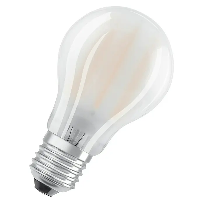 Osram Retrofit LED-Lampe Glühlampenform E27 matt - E27, Nicht Dimmbar, Warmweiß, 250 lm, 2,5 W - Nahaufnahme einer matten OSRAM LED-Lampe, die für energieeffizientes Licht und lange Lebensdauer steht.