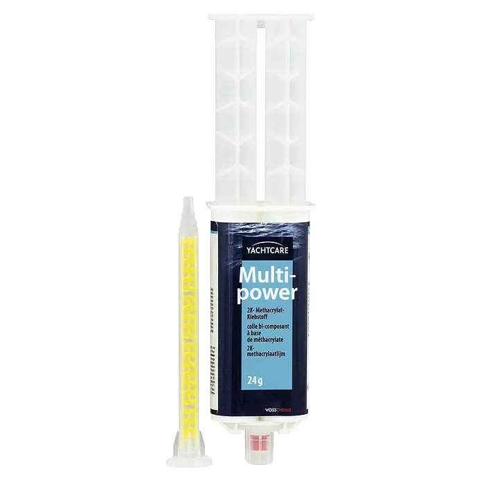 Yachtcare 2-Komponenten-Kleber Multipower - 24 g - Abbildung eines Yachtcare Multi-Power 2K-Methacrylat-Klebstoffs mit Mischdüse.