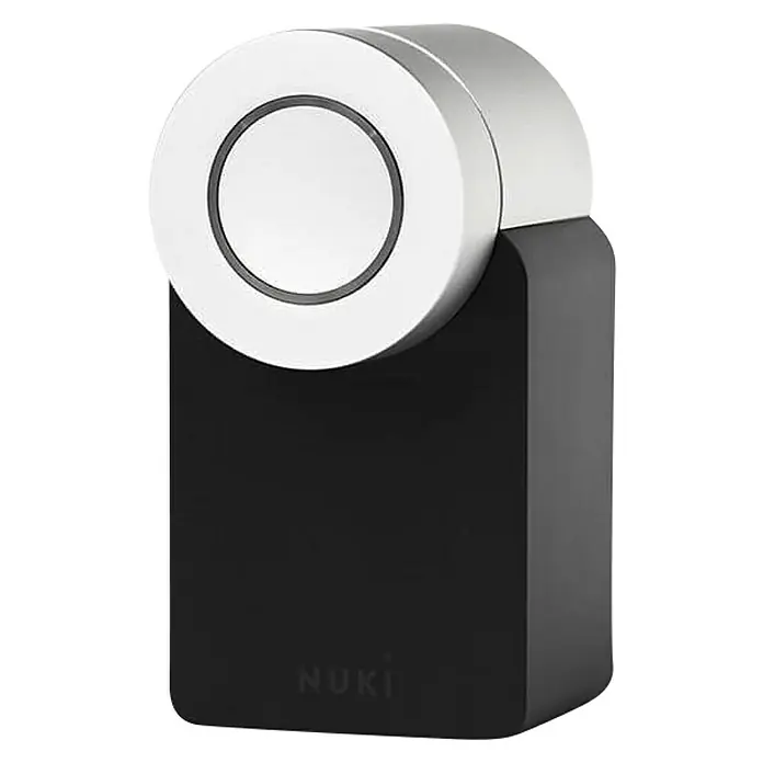 Nuki Cerradura electrónica Smart Lock 2.0 - L x An x Al: 6,2 x 6 x 11 cm, Bluetooth, Negro - Cerradura inteligente Nuki con carcasa negra y pomo plateado para mayor seguridad en el hogar inteligente.
