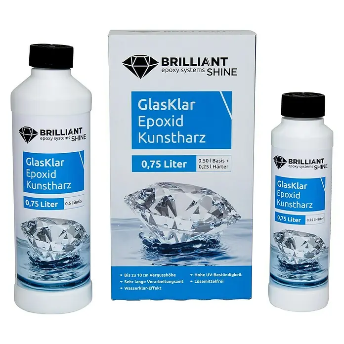 Epoxidharz Kunstharz Brilliant Shine - Glasklar, 0,75 l - Produktfoto von Brilliant Epoxid Kunstharz in drei verschiedenen Größen.