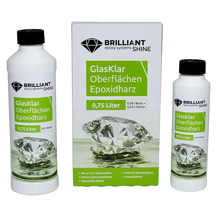 Epoxidharz Oberflächenharz Brilliant Shine - Glasklar, 0,75 l - Produktfoto von Brilliant Shine GlasKlar Oberflächen Epoxidharz in verschiedenen Gebindegrößen.