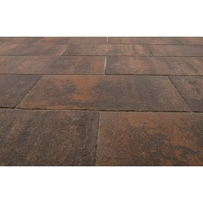 EHL Terrassenplatte BAUHAUS - 50 x 25 x 4 cm, Sunset, Beton - Nahaufnahme von braunen Pflastersteinen. Die Pflastersteine bilden ein Muster und zeigen Textur und Farbe des Produkts.