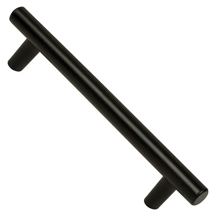 Nesu Tirador para muebles - Largo: 178 mm, Distancia entre orificios: 128 mm - Tirador de barra negro para muebles, con soportes cilíndricos y acabado mate, ideal para interiores modernos.
